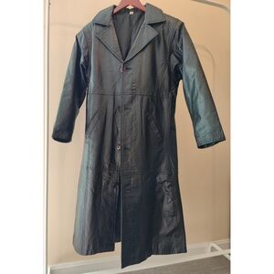 90s/Y2K Black Leather Trench Coat Vintage Size XL See Measurements